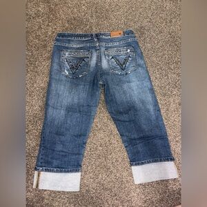 Vigoss Women's Capri Jeans Blue Medium Wash Stretch Embellished size 5